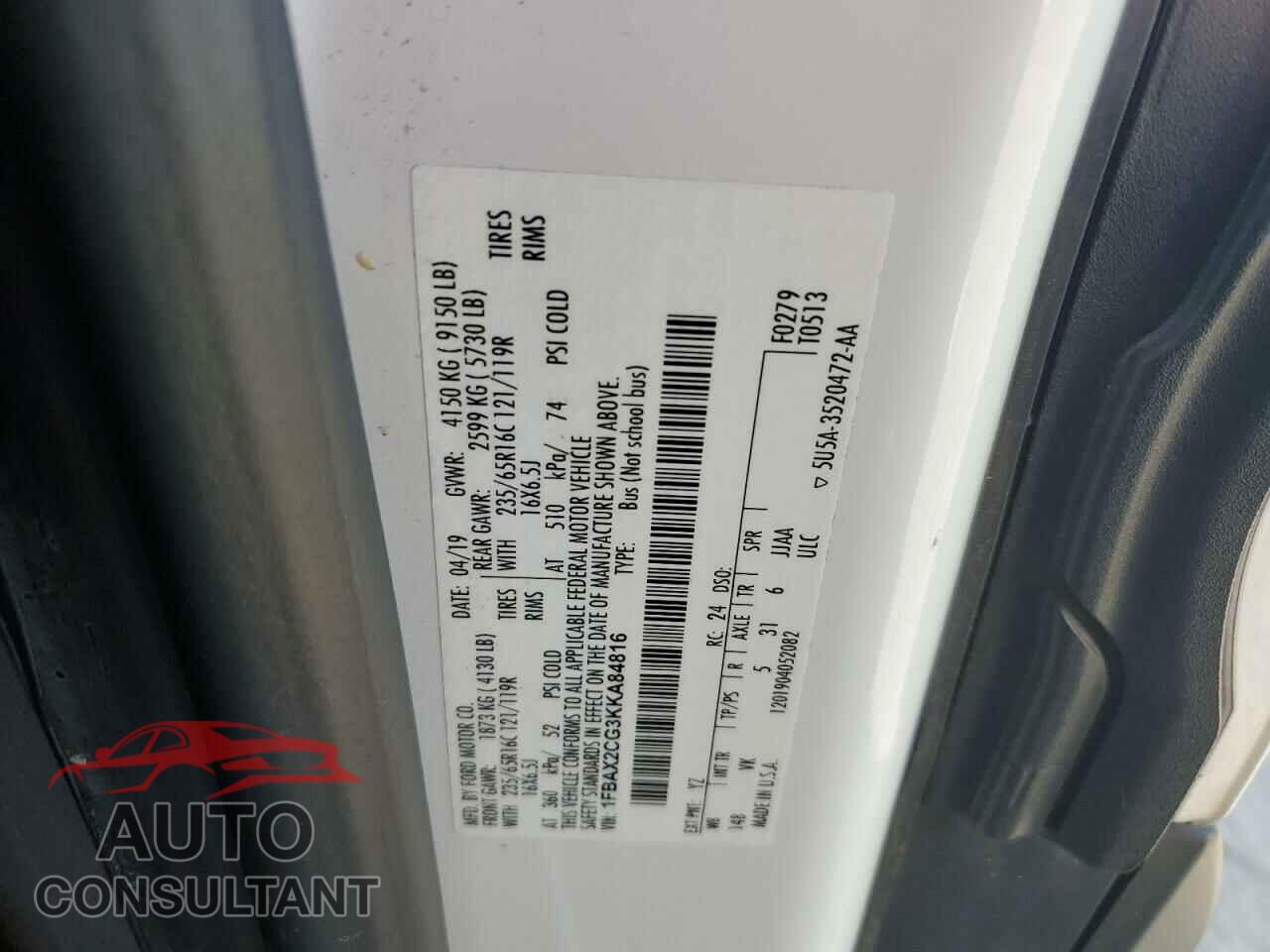 FORD TRANSIT 2019 - 1FBAX2CG3KKA84816
