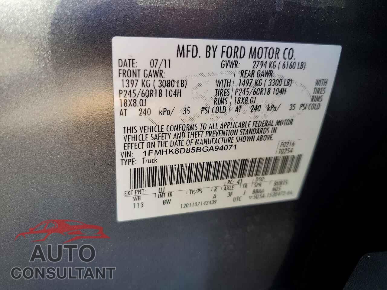 FORD EXPLORER 2011 - 1FMHK8D85BGA94071