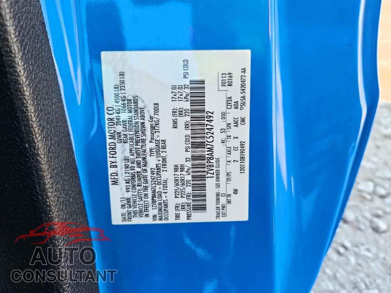 FORD MUSTANG 2012 - 1ZVBP8AM7C5247492