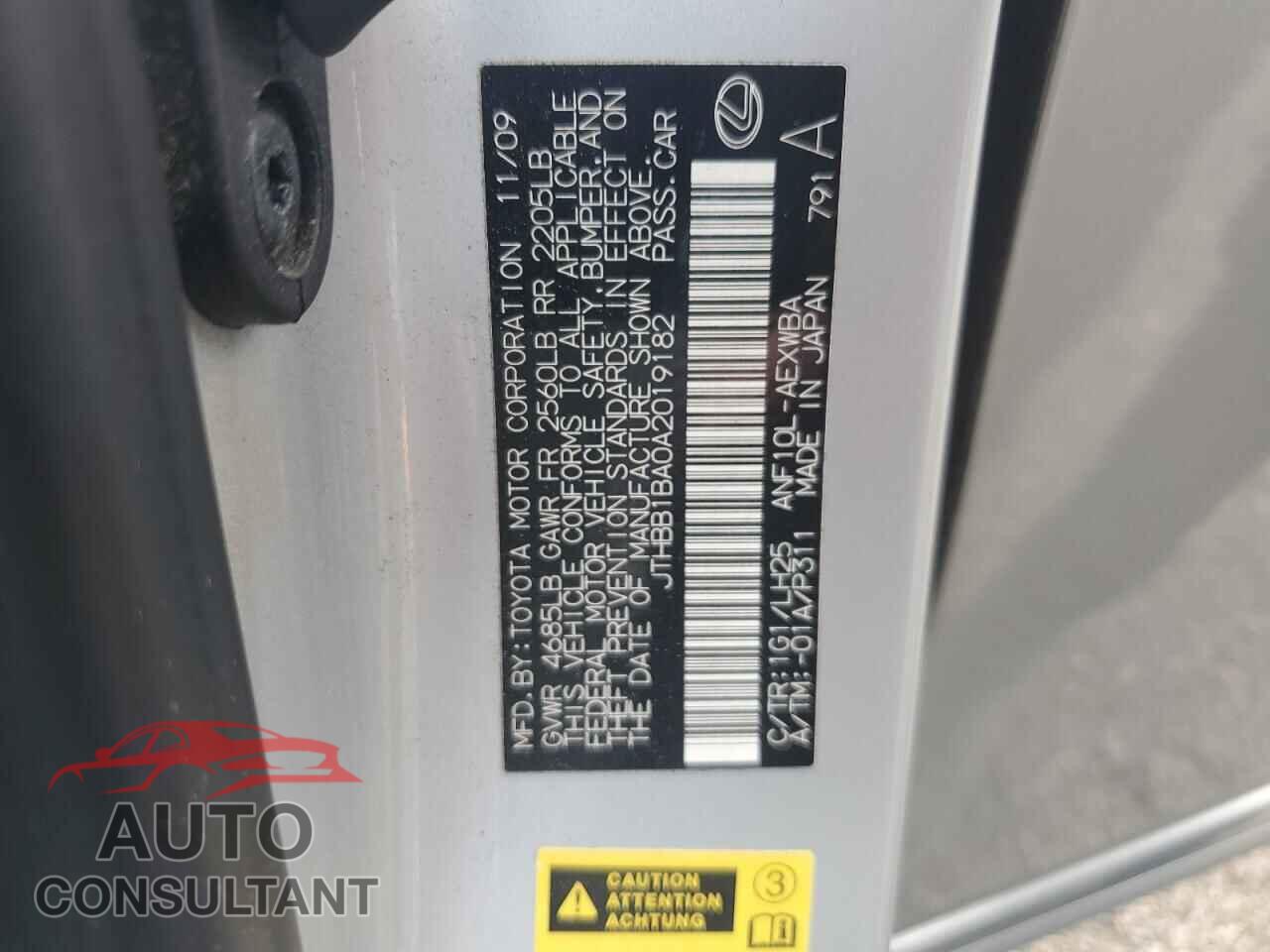 LEXUS HS 2010 - JTHBB1BA0A2019182