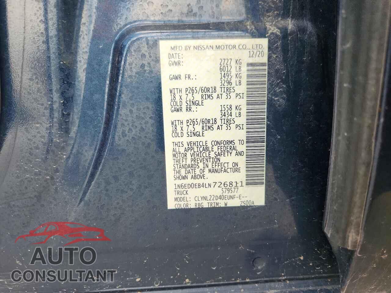NISSAN FRONTIER 2020 - 1N6ED0EB4LN726811