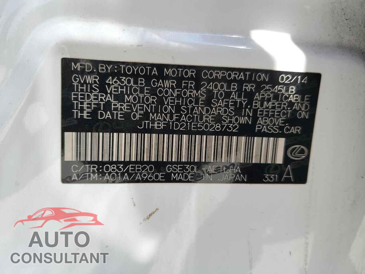 LEXUS IS 2014 - JTHBF1D21E5028732