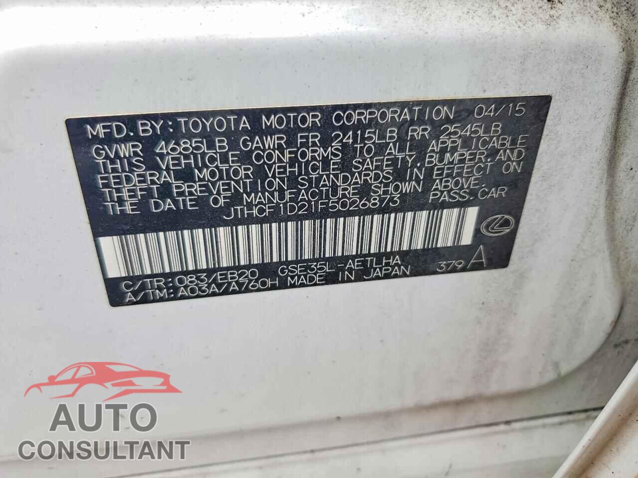 LEXUS IS 2015 - JTHCF1D21F5026873