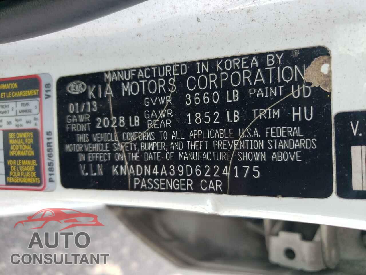 KIA RIO 2013 - KNADN4A39D6224175