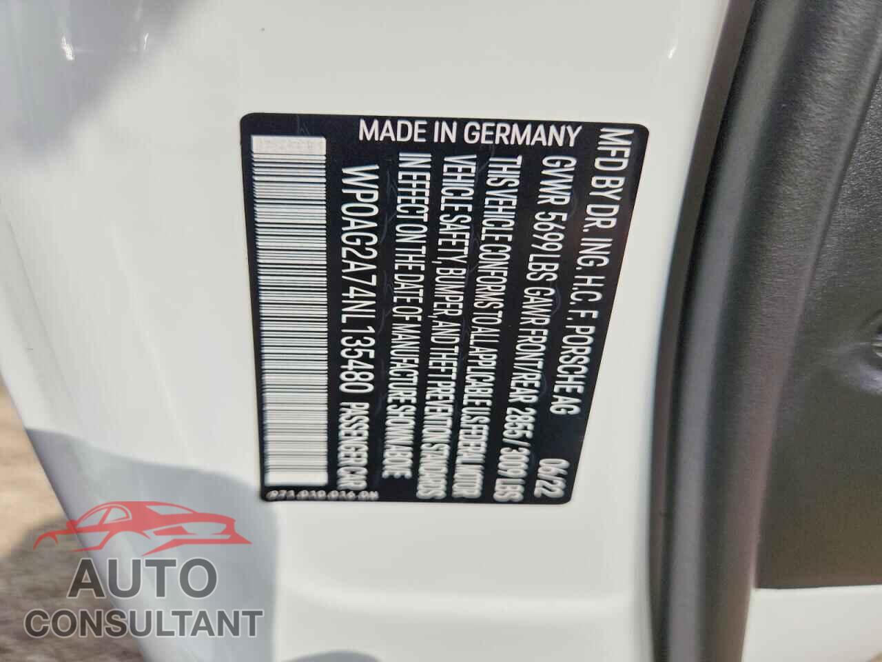 PORSCHE PANAMERA 2022 - WP0AG2A74NL135480