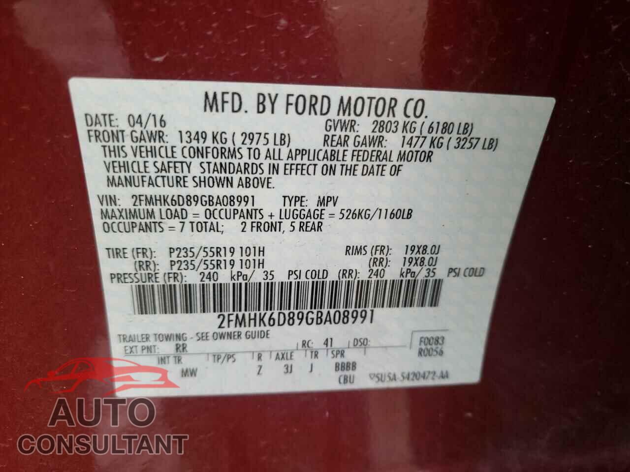 FORD FLEX 2016 - 2FMHK6D89GBA08991