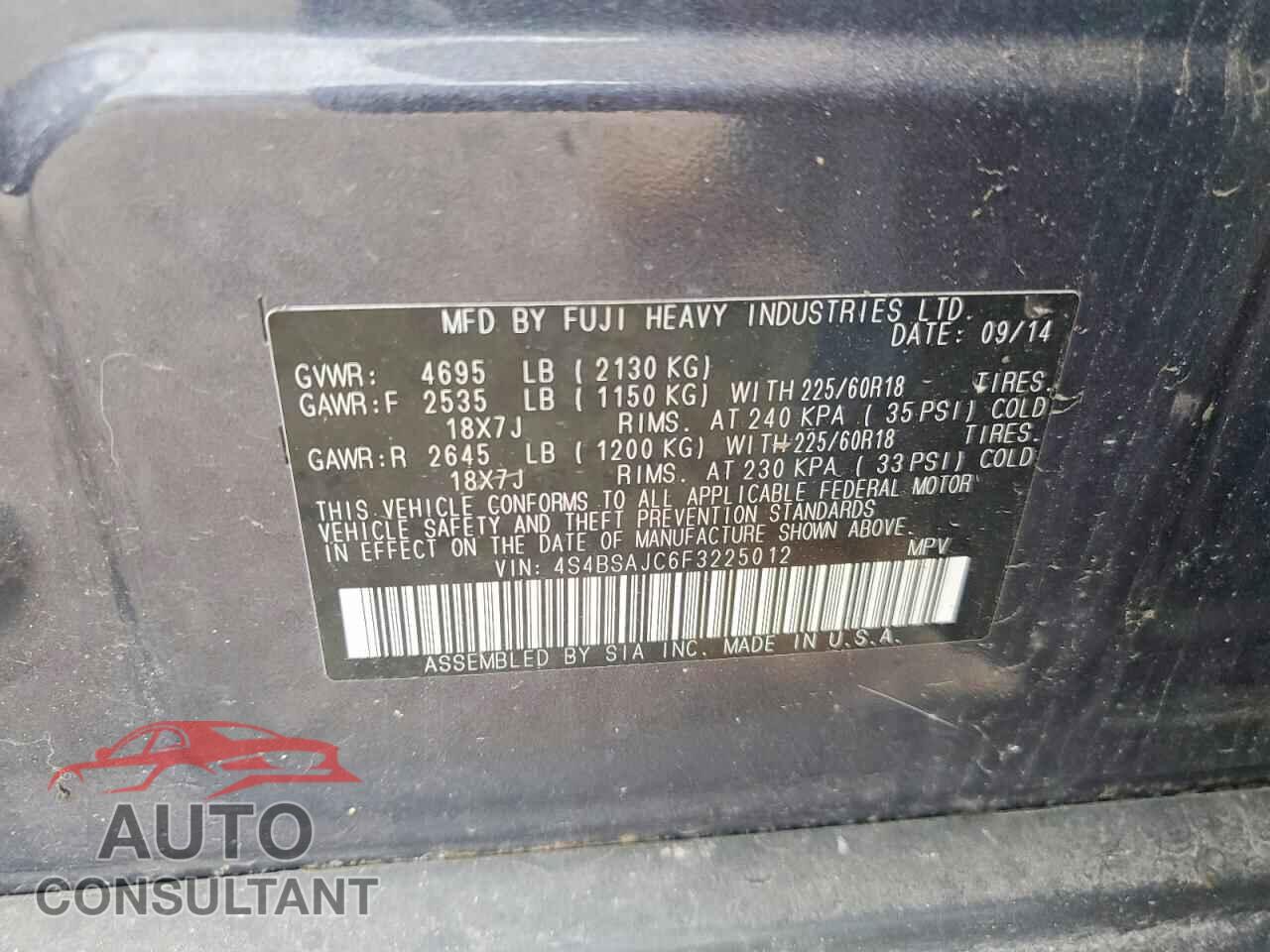SUBARU OUTBACK 2015 - 4S4BSAJC6F3225012