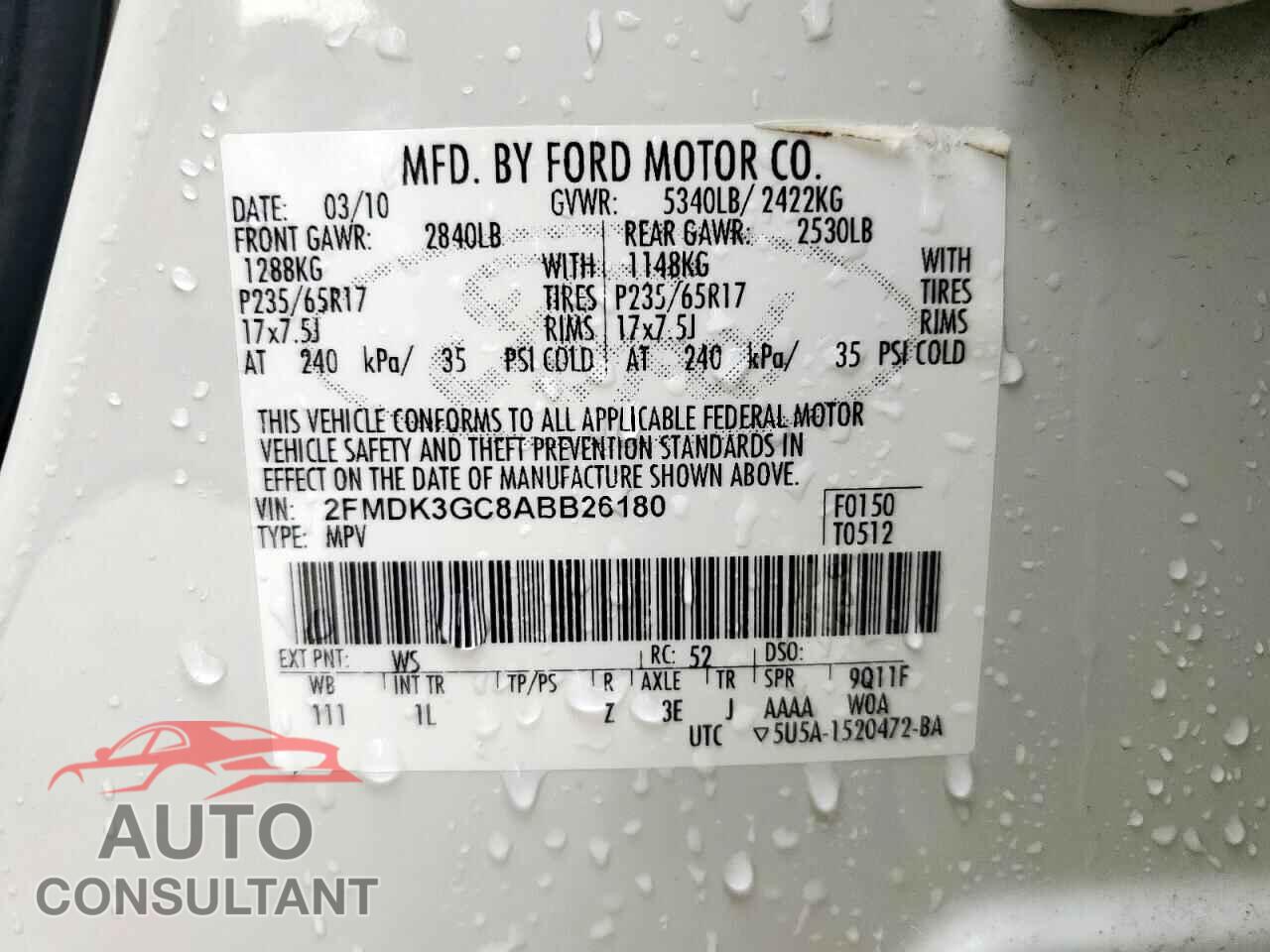 FORD EDGE 2010 - 2FMDK3GC8ABB26180