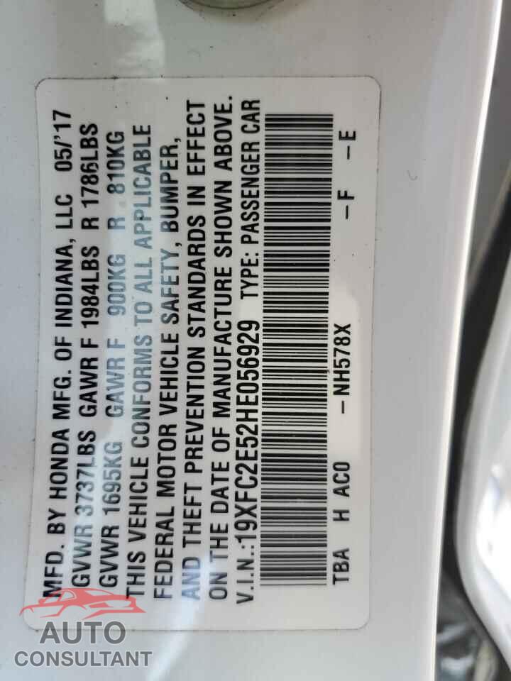 HONDA CIVIC 2017 - 19XFC2E52HE056929
