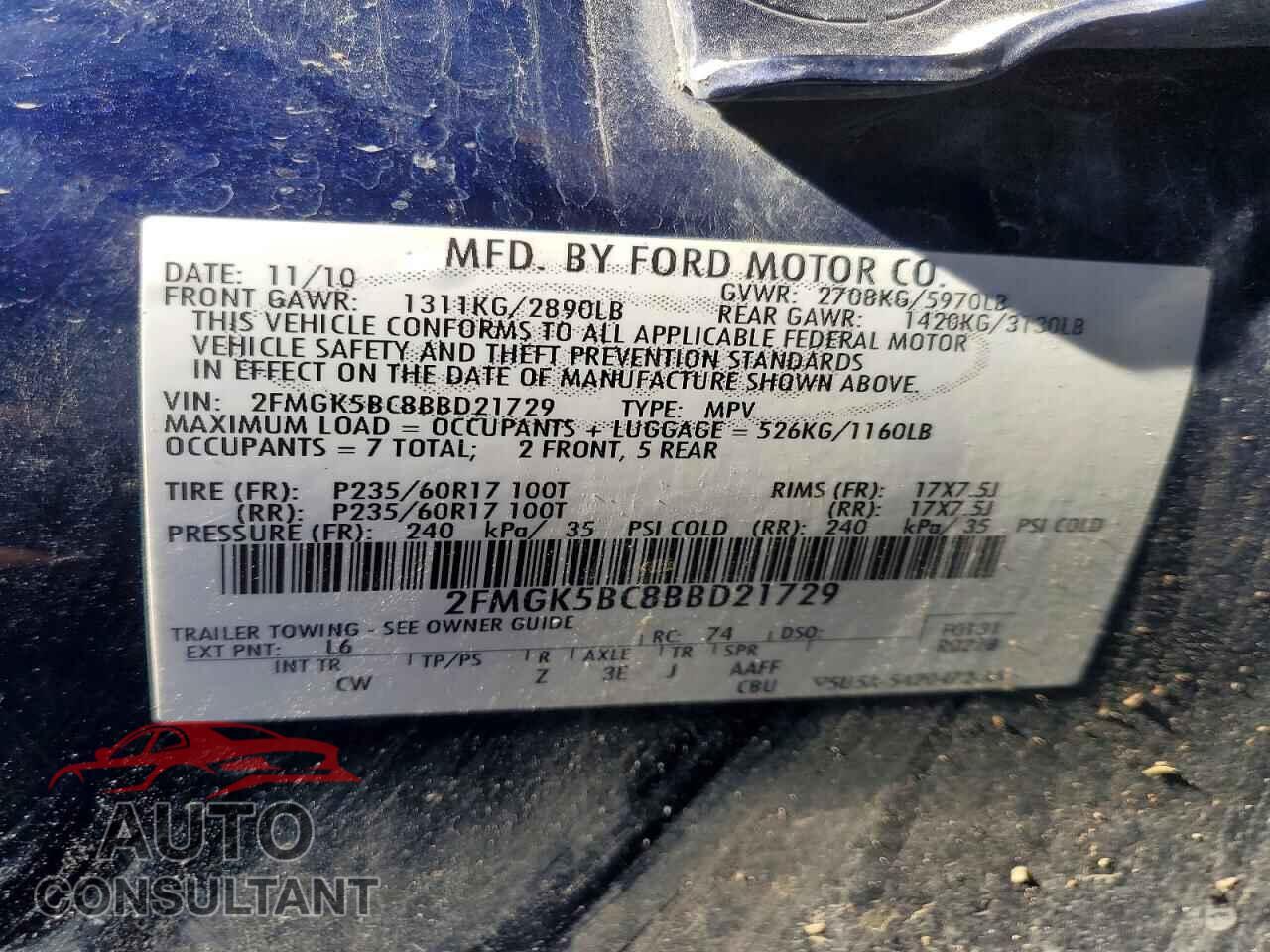 FORD FLEX 2011 - 2FMGK5BC8BBD21729
