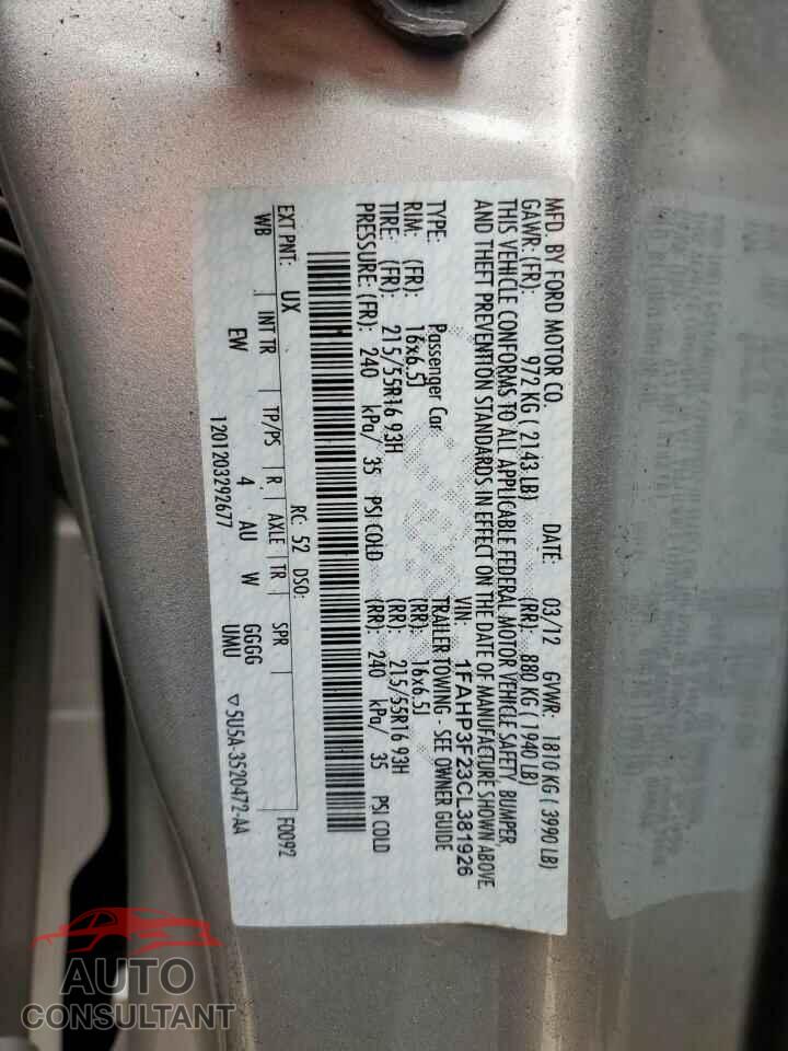 FORD FOCUS 2012 - 1FAHP3F23CL381926