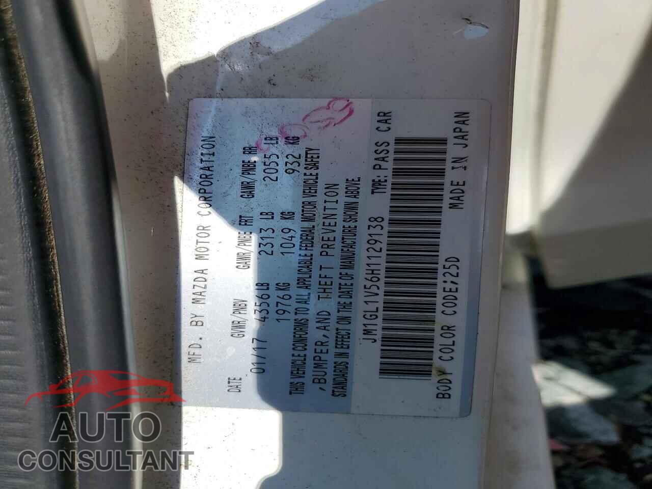 MAZDA 6 2017 - JM1GL1V56H1129138