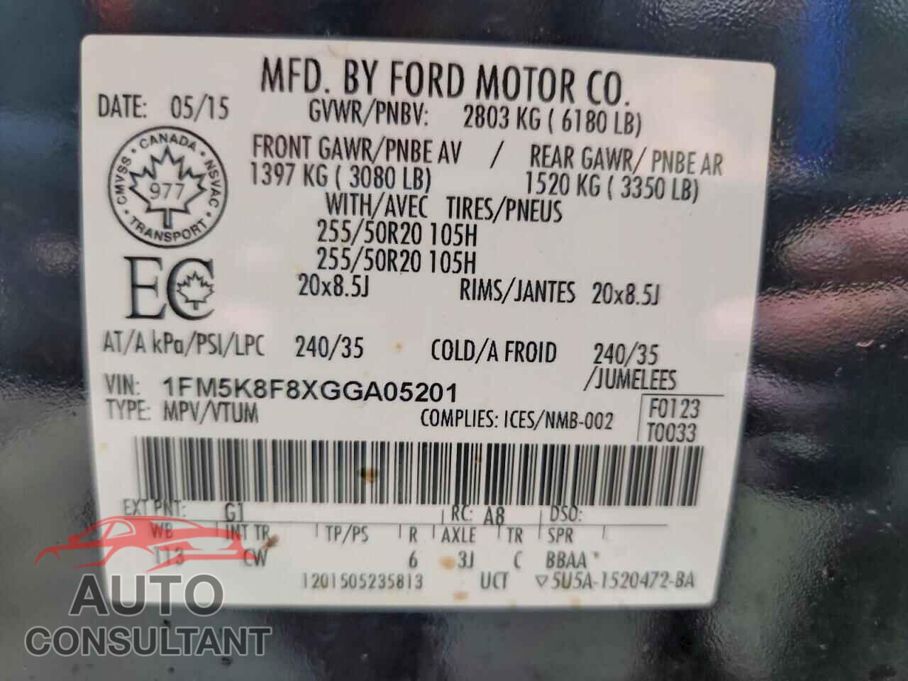 FORD EXPLORER 2016 - 1FM5K8F8XGGA05201