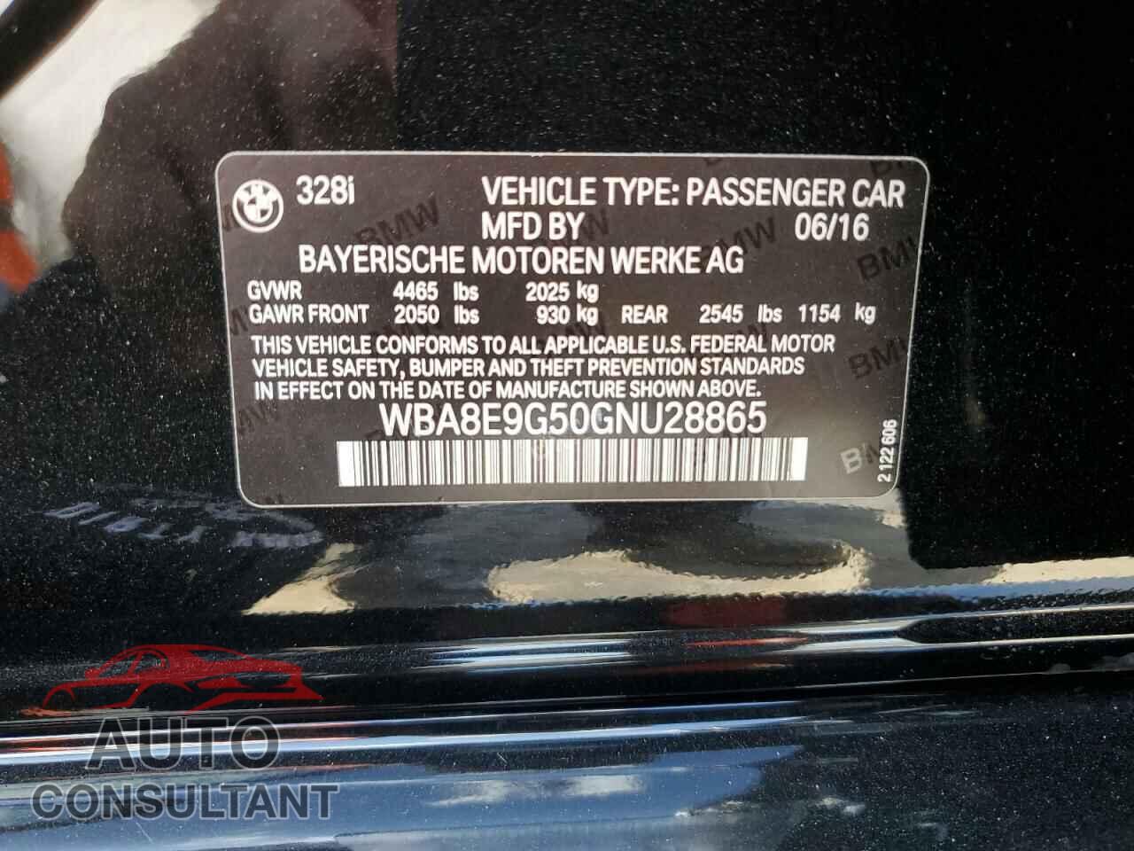 BMW 3 SERIES 2016 - WBA8E9G50GNU28865