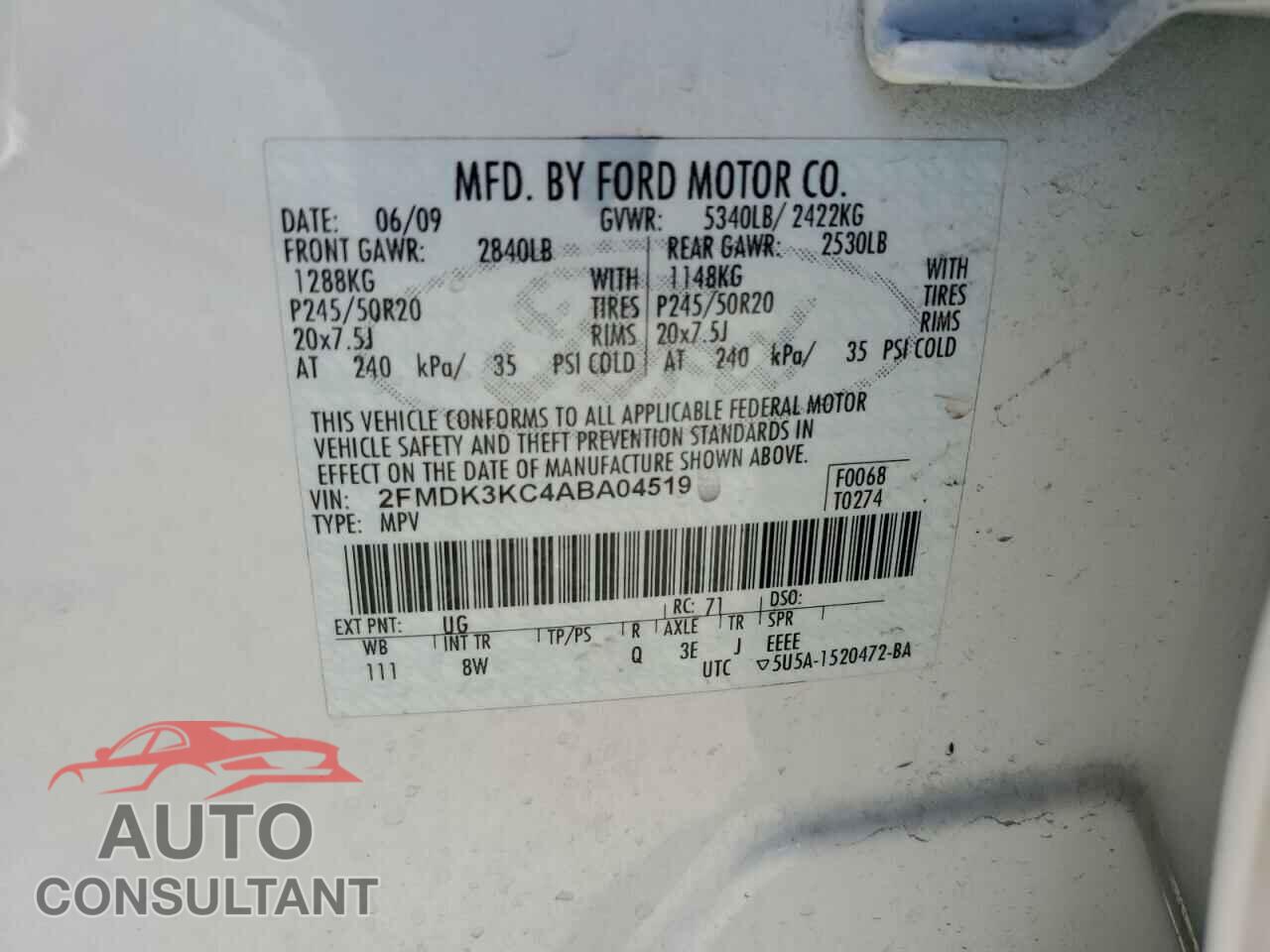 FORD EDGE 2010 - 2FMDK3KC4ABA04519