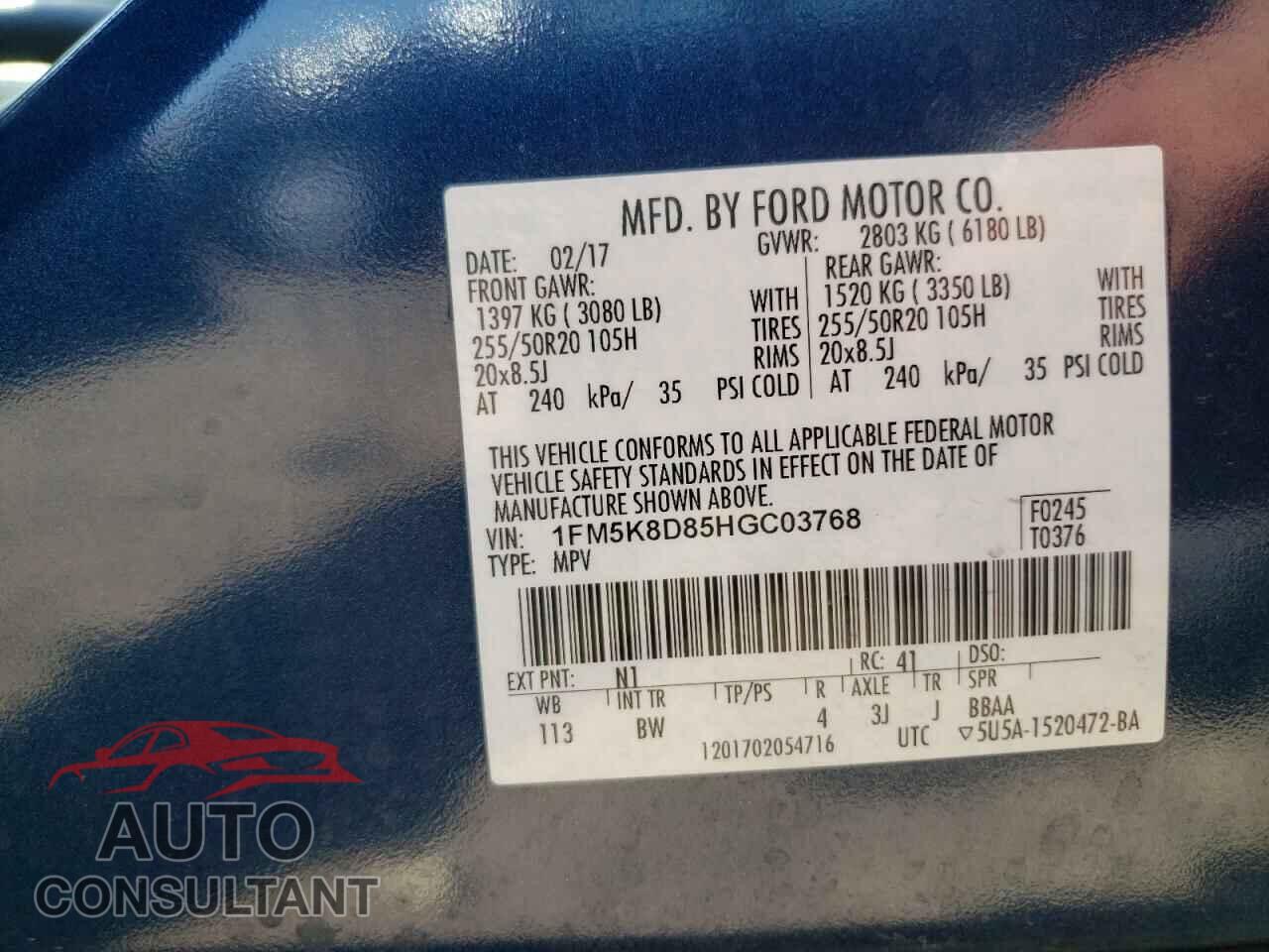FORD EXPLORER 2017 - 1FM5K8D85HGC03768