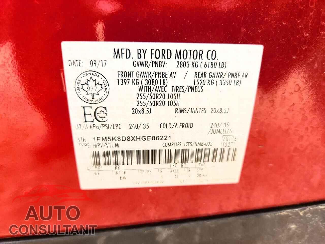 FORD EXPLORER 2017 - 1FM5K8D8XHGE06221