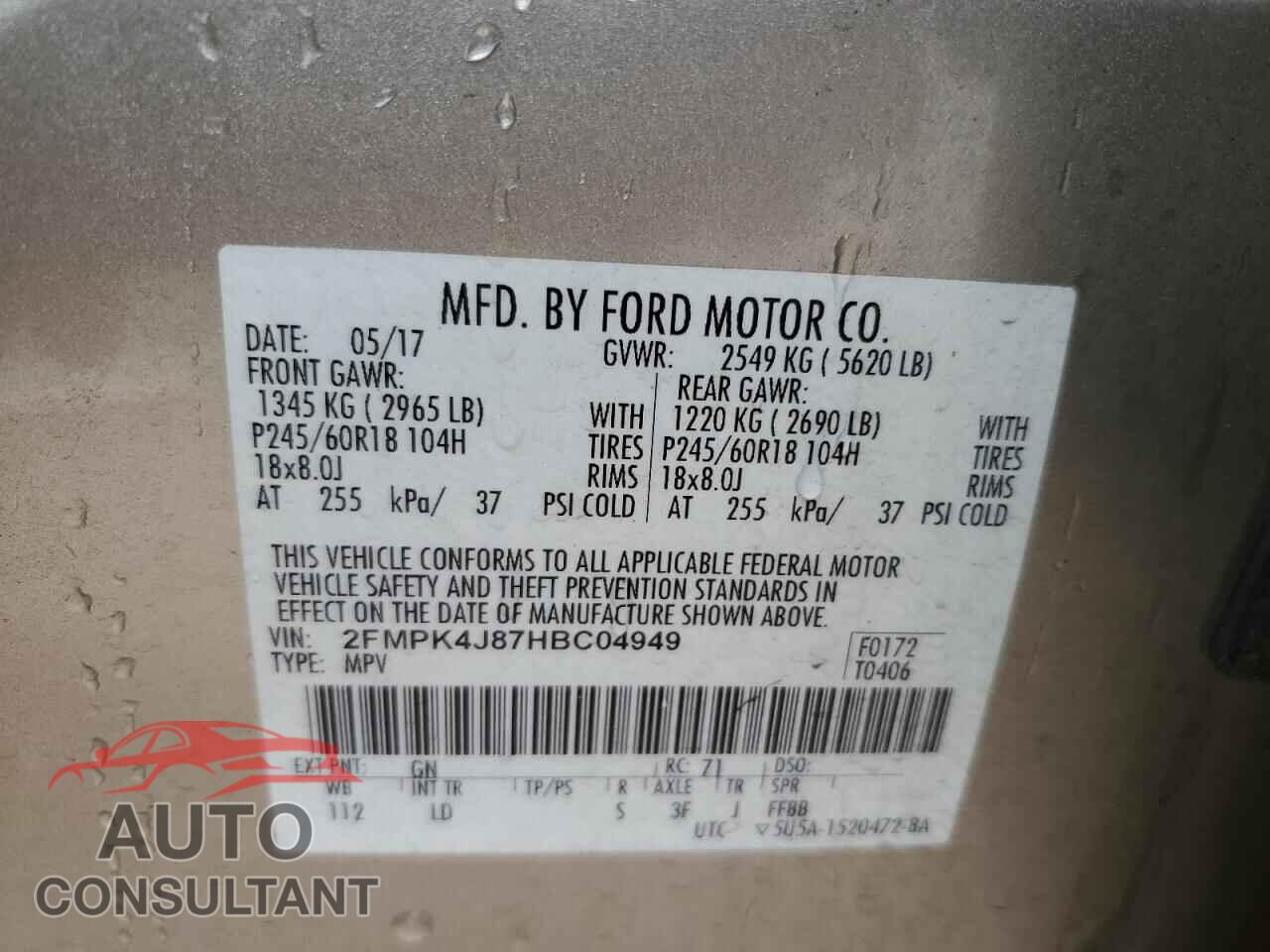 FORD EDGE 2017 - 2FMPK4J87HBC04949