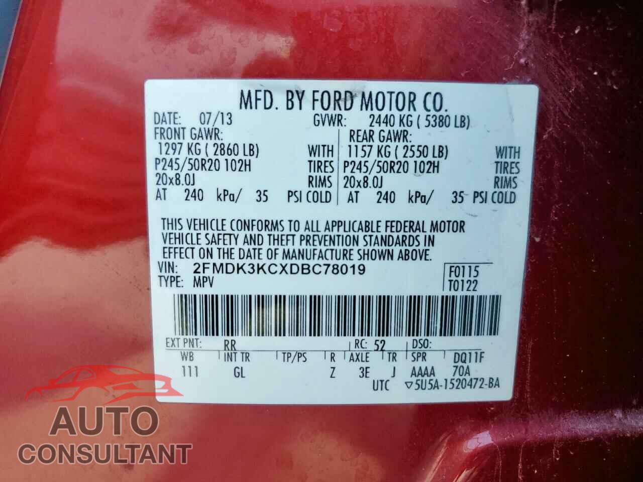 FORD EDGE 2013 - 2FMDK3KCXDBC78019