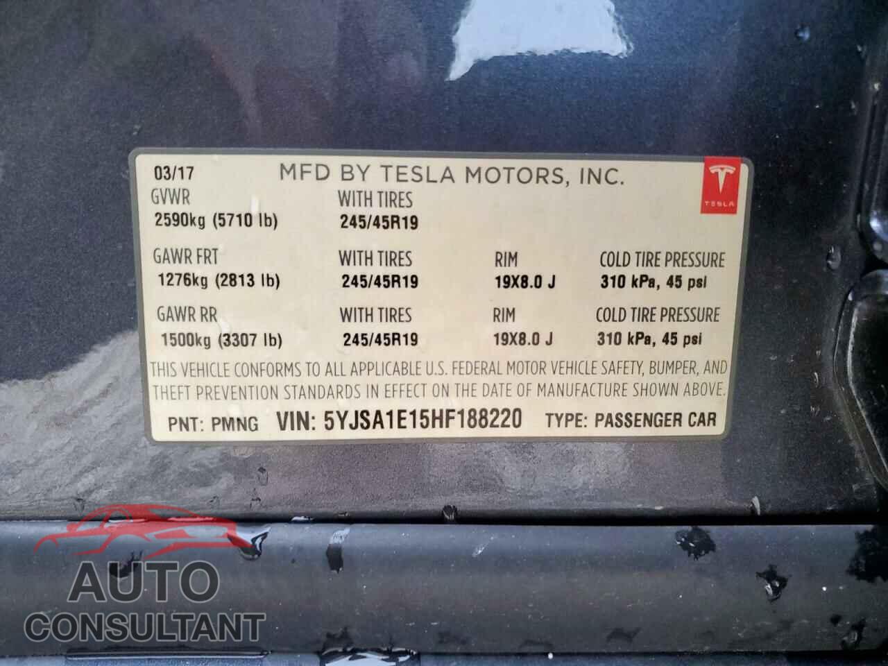 TESLA MODEL S 2017 - 5YJSA1E15HF188220