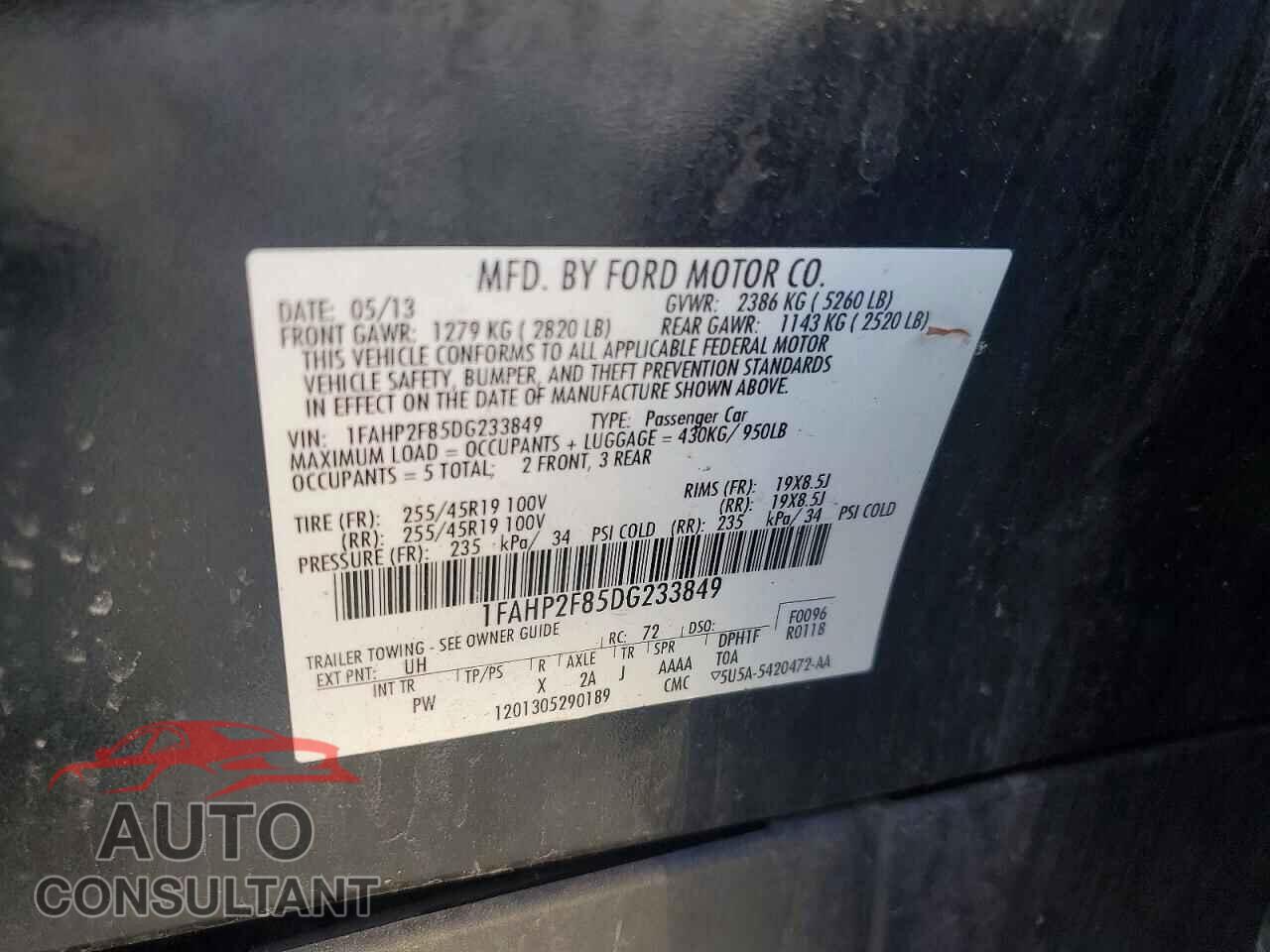 FORD TAURUS 2013 - 1FAHP2F85DG233849