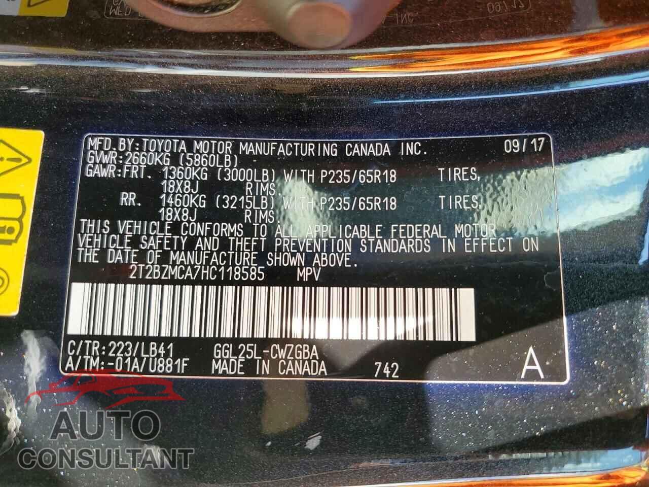 LEXUS RX350 2017 - 2T2BZMCA7HC118585