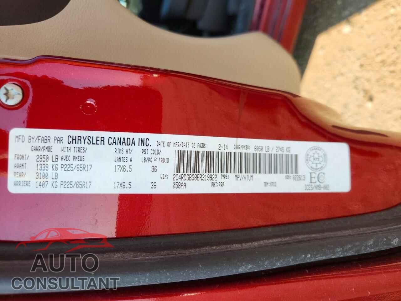 DODGE CARAVAN 2014 - 2C4RDGBG8ER319822
