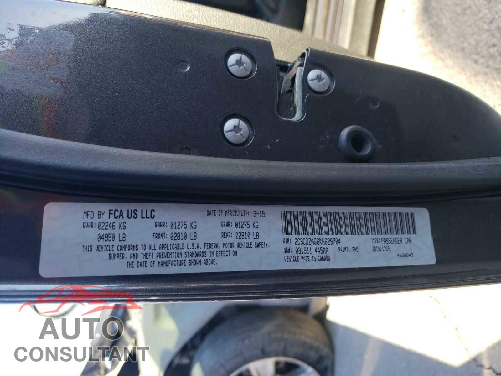 DODGE CHALLENGER 2019 - 2C3CDZAG6KH629704