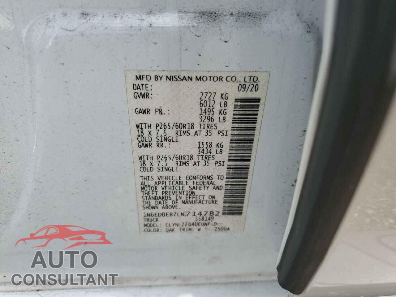 NISSAN FRONTIER 2020 - 1N6ED0EB7LN714782