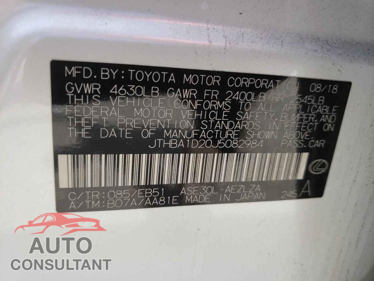 LEXUS IS 2018 - JTHBA1D20J5082984