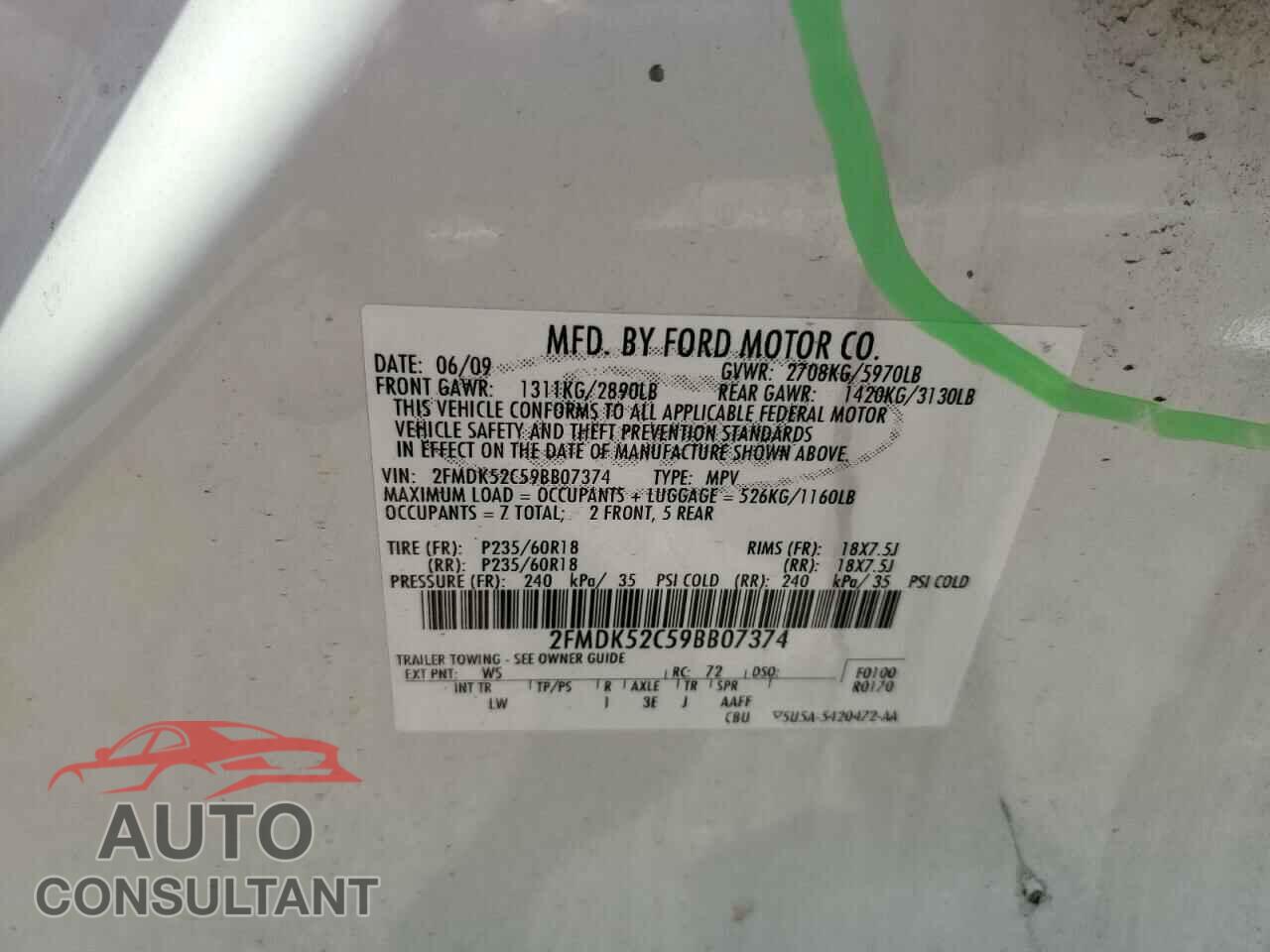 FORD FLEX 2009 - 2FMDK52C59BB07374