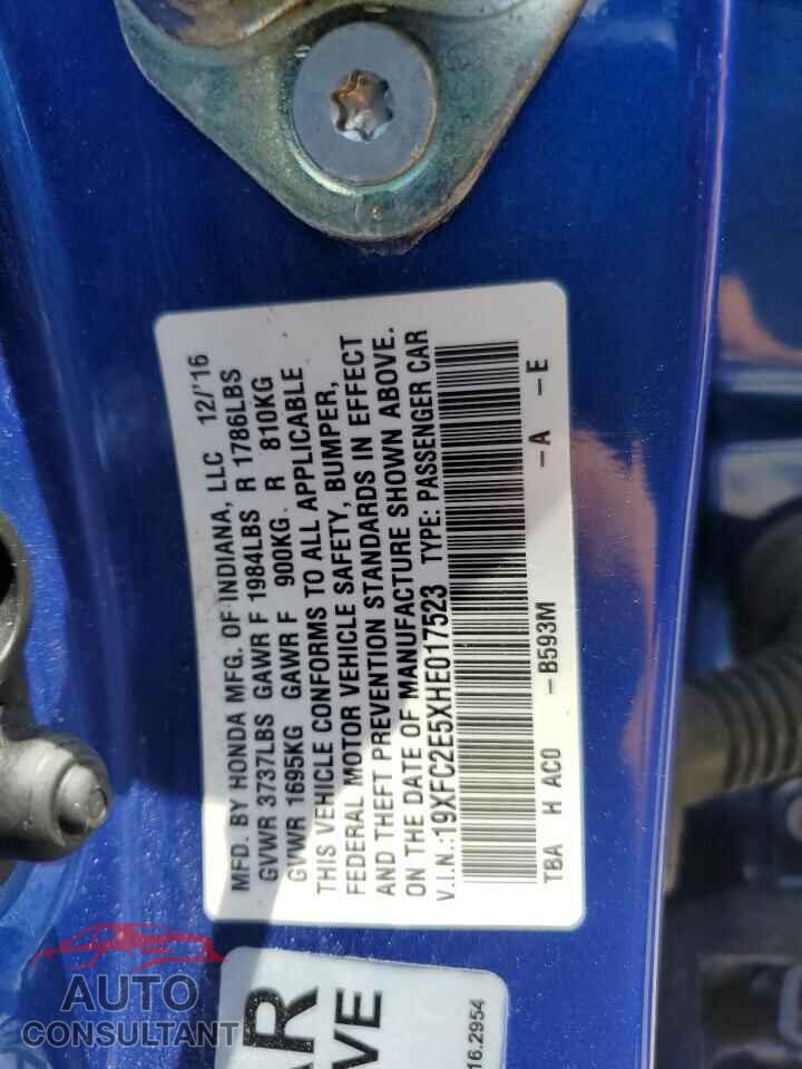 HONDA CIVIC 2017 - 19XFC2E5XHE017523