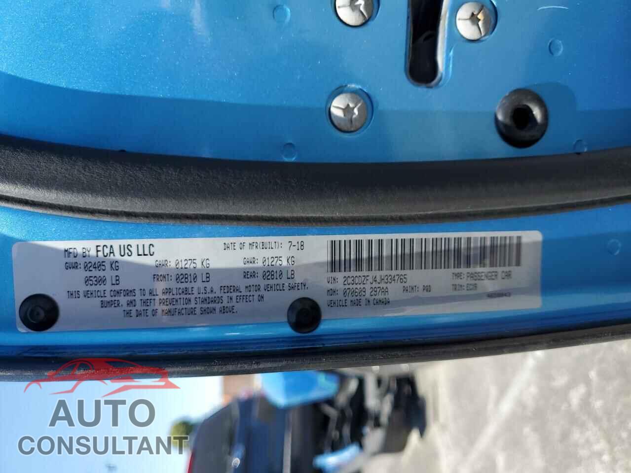 DODGE CHALLENGER 2018 - 2C3CDZFJ4JH334765
