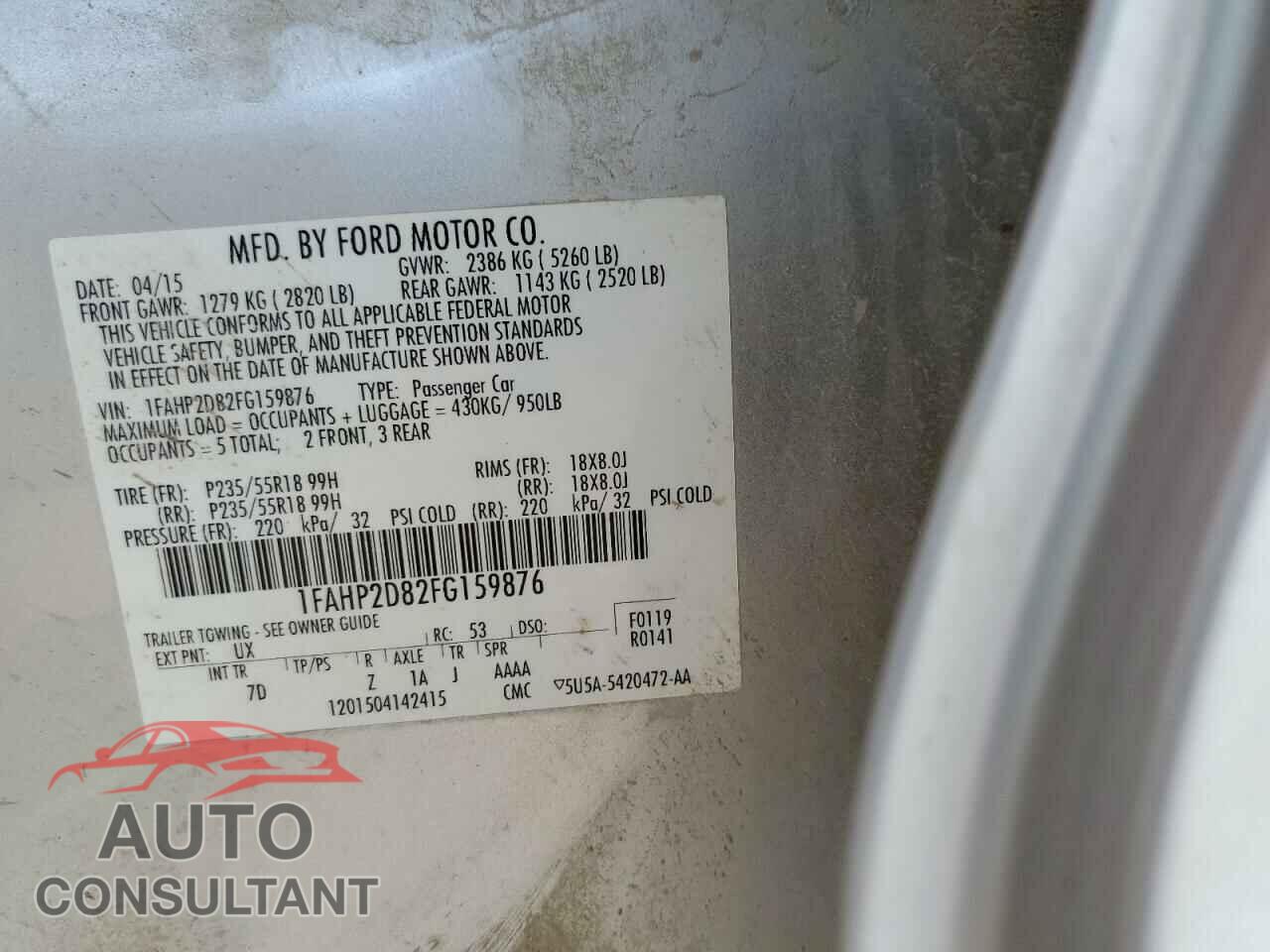 FORD TAURUS 2015 - 1FAHP2D82FG159876