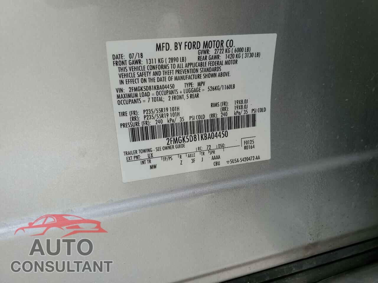 FORD FLEX 2019 - 2FMGK5D81KBA04450