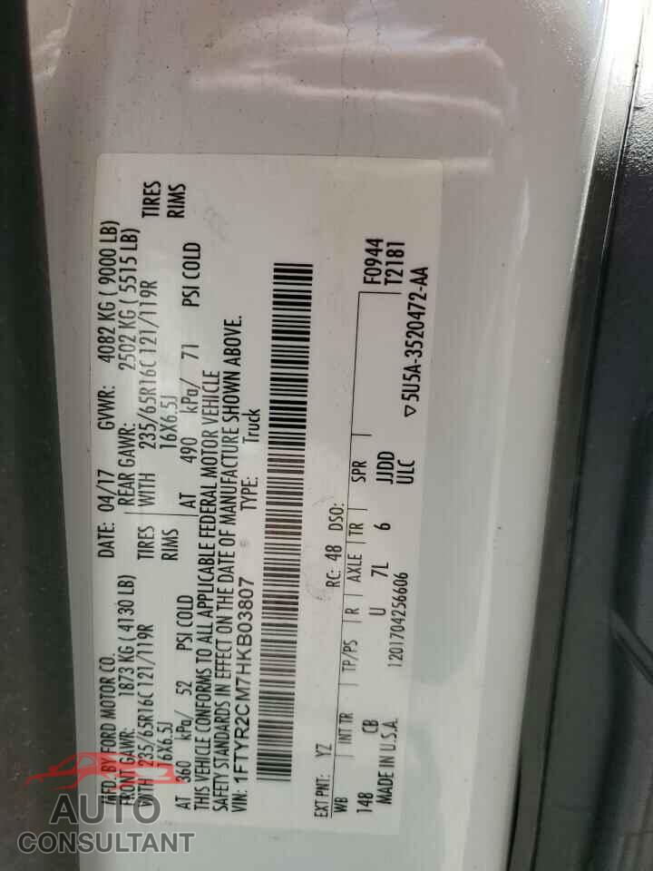 FORD TRANSIT 2017 - 1FTYR2CM7HKB03807