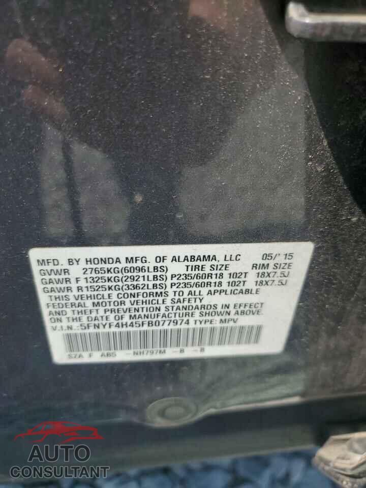HONDA PILOT 2015 - 5FNYF4H45FB077974