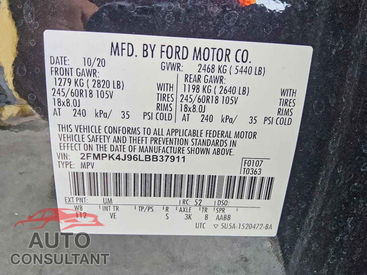 FORD EDGE 2020 - 2FMPK4J96LBB37911