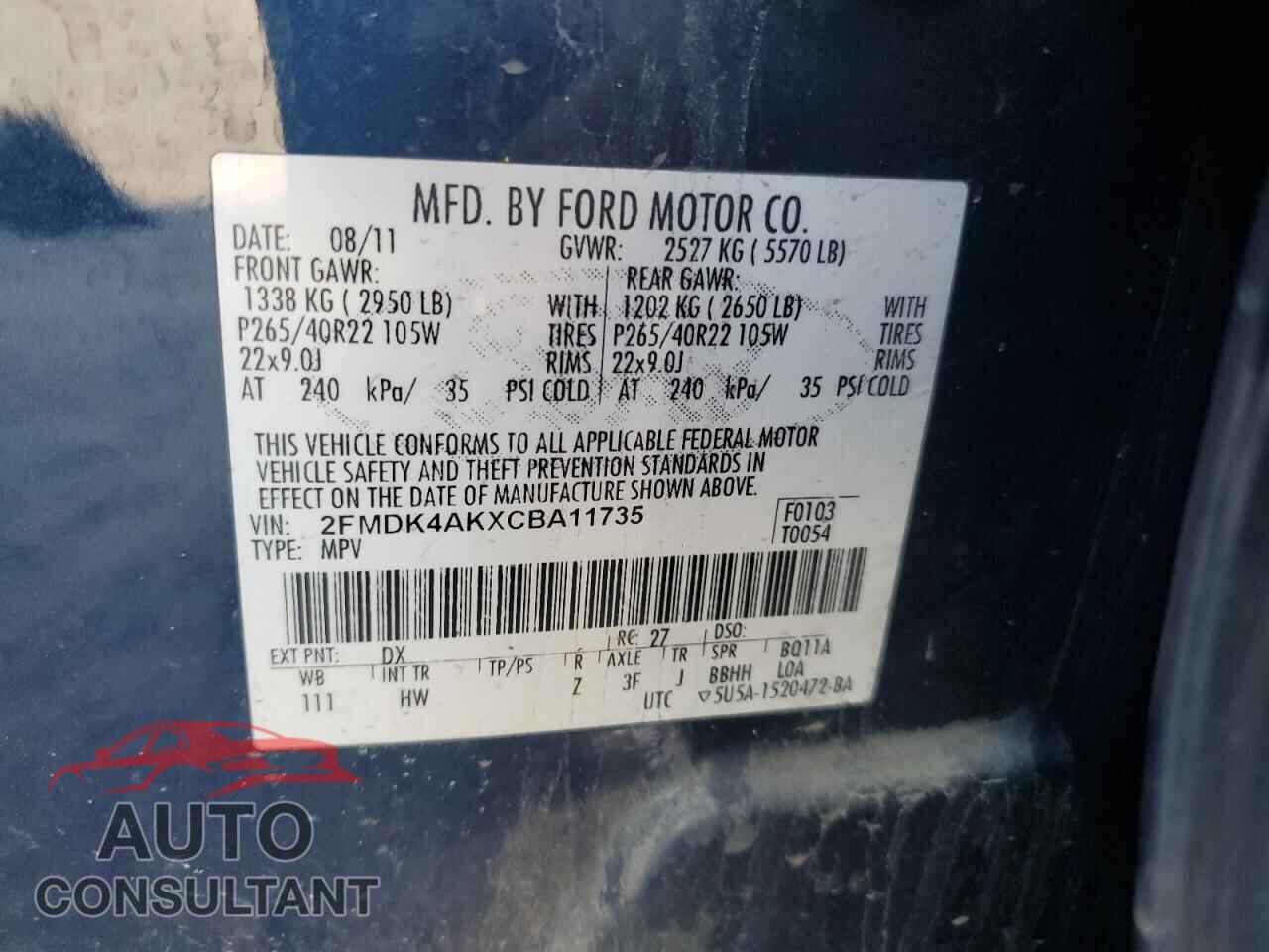 FORD EDGE 2012 - 2FMDK4AKXCBA11735