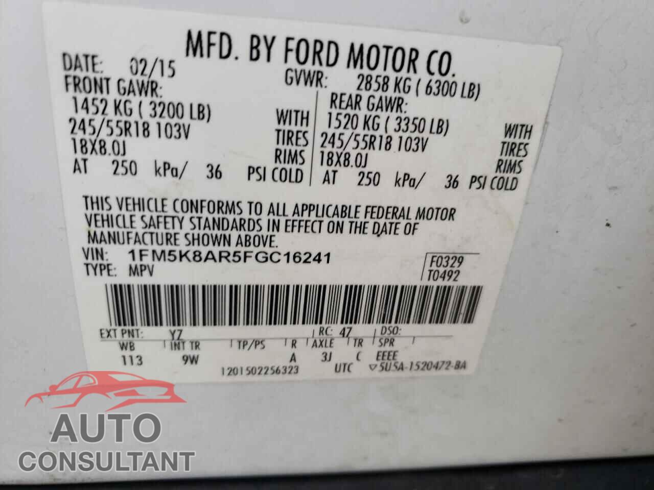 FORD EXPLORER 2015 - 1FM5K8AR5FGC16241