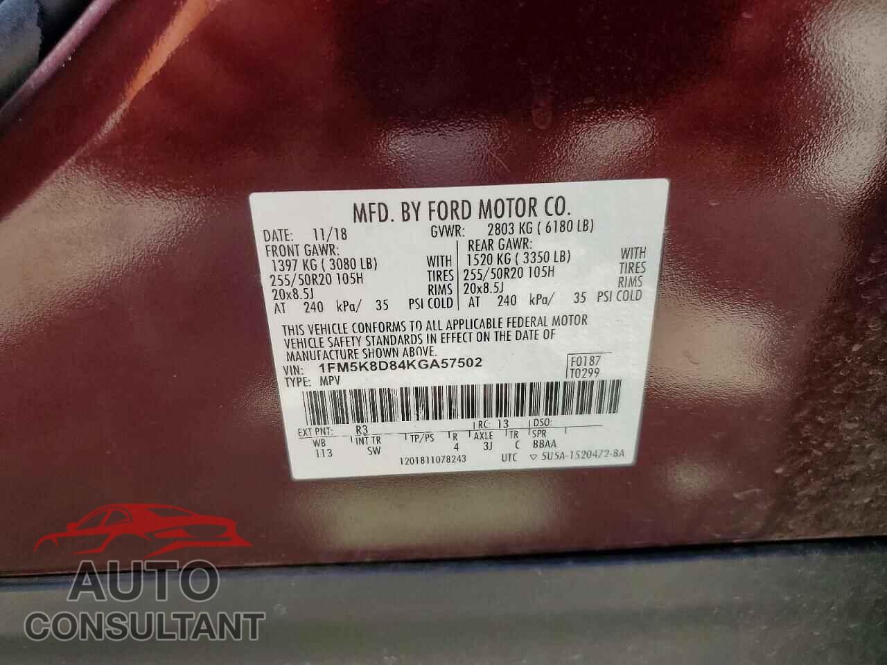 FORD EXPLORER 2019 - 1FM5K8D84KGA57502