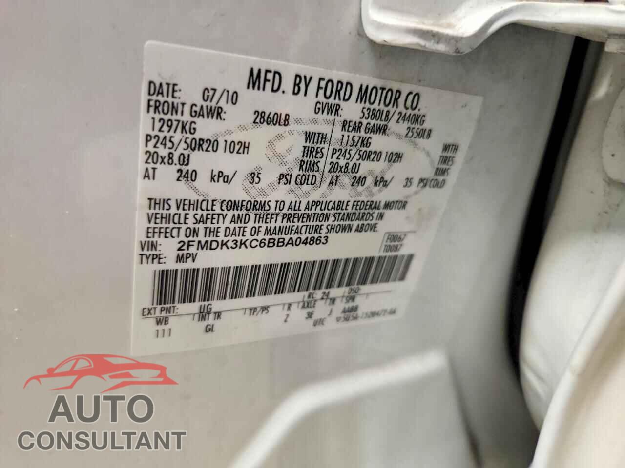 FORD EDGE 2011 - 2FMDK3KC6BBA04863