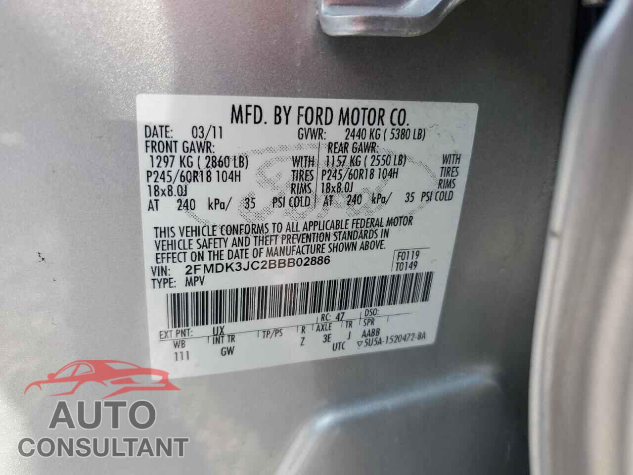 FORD EDGE 2011 - 2FMDK3JC2BBB02886