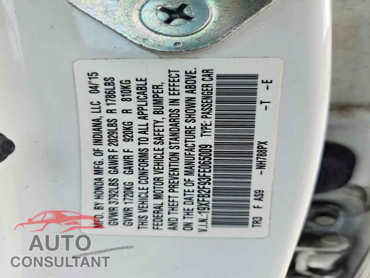 HONDA CIVIC 2015 - 19XFB2F93FE065009