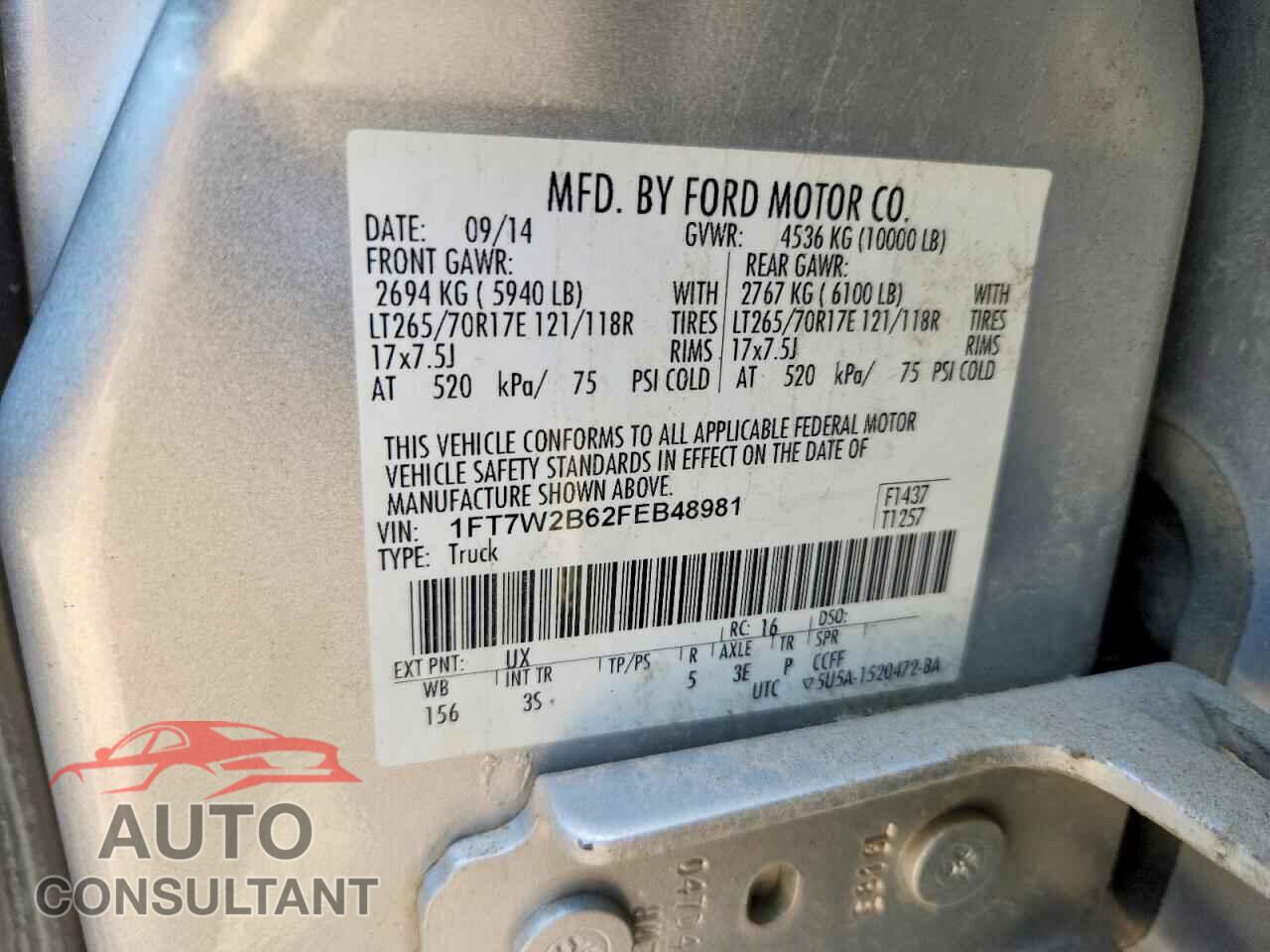 FORD F250 2015 - 1FT7W2B62FEB48981