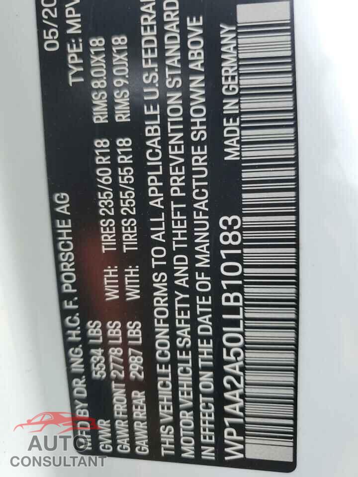 PORSCHE MACAN 2020 - WP1AA2A50LLB10183
