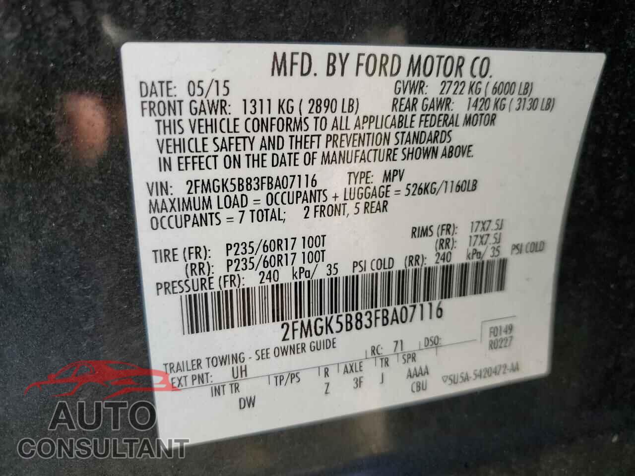FORD FLEX 2015 - 2FMGK5B83FBA07116