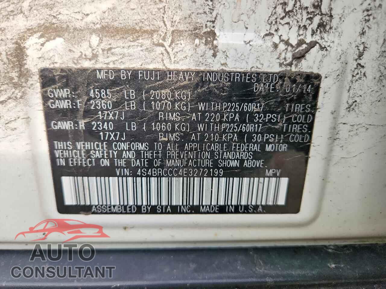 SUBARU OUTBACK 2014 - 4S4BRCCC4E3272199