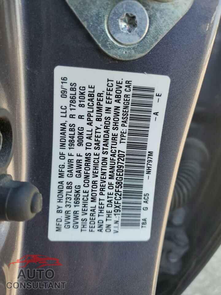 HONDA CIVIC 2016 - 19XFC2F58GE097207