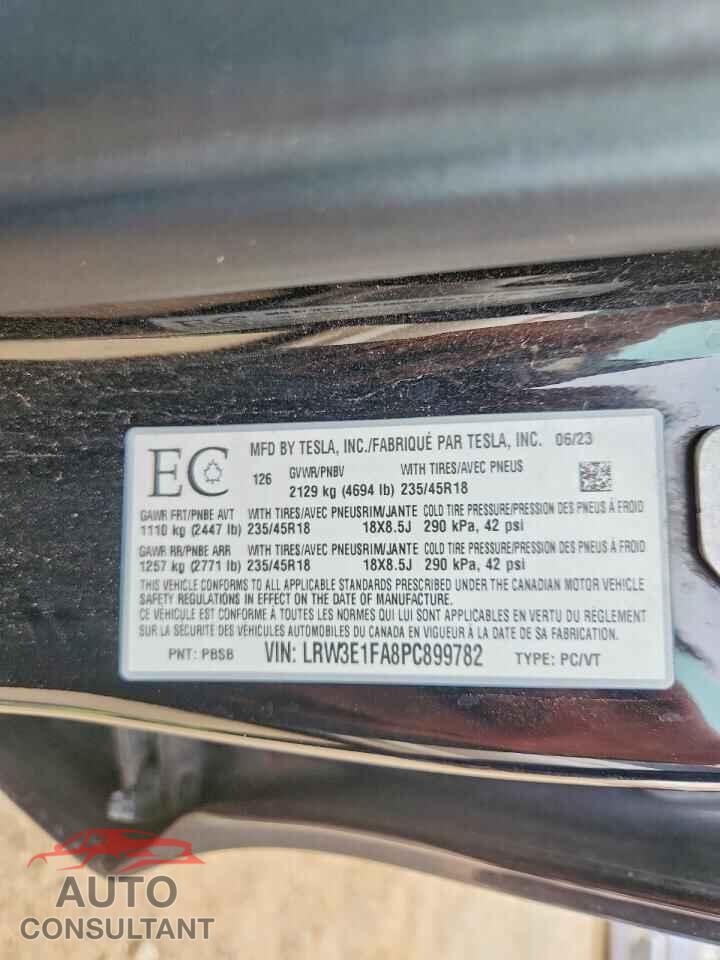 TESLA MODEL 3 2023 - LRW3E1FA8PC899782